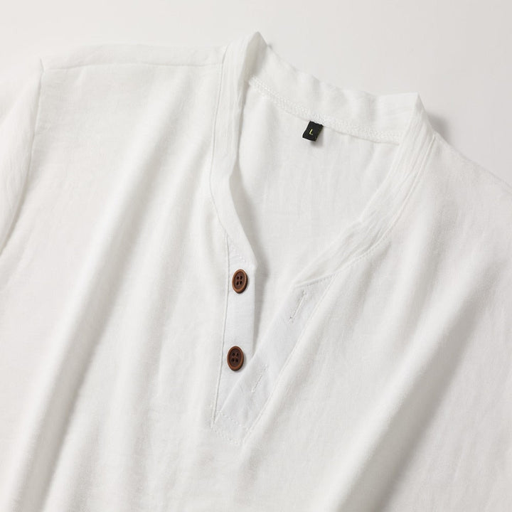 Herr-t-shirt med v-ringning | Henley-knapplist och elegant look
