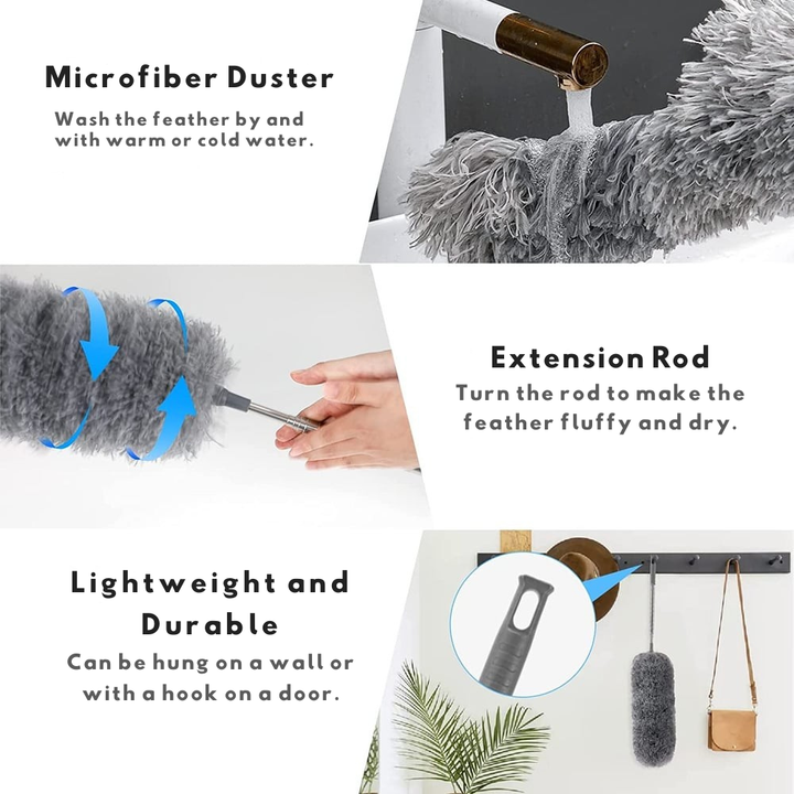 Teleskopisk mikrofiber-dammvippa | Extra lång räckvidd | Flexibelt huvud | Tvättbar | DustReach