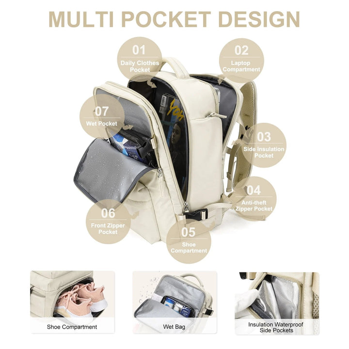 Multifunktionell damryggsäck 35 L med USB-port