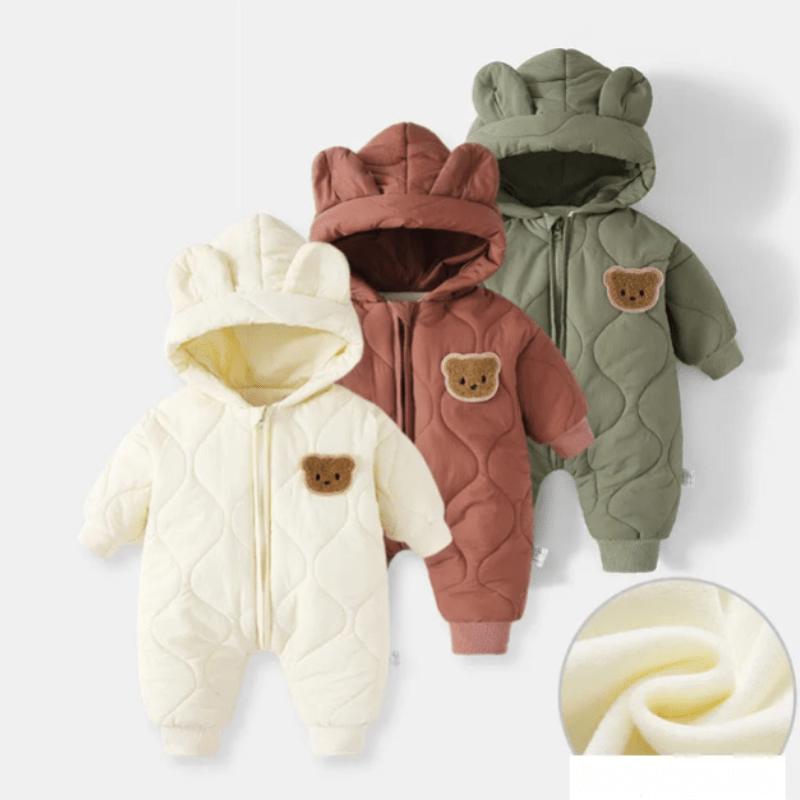 Vinteroverall med luva och björnmotiv för spädbarn – Varm och mjuk