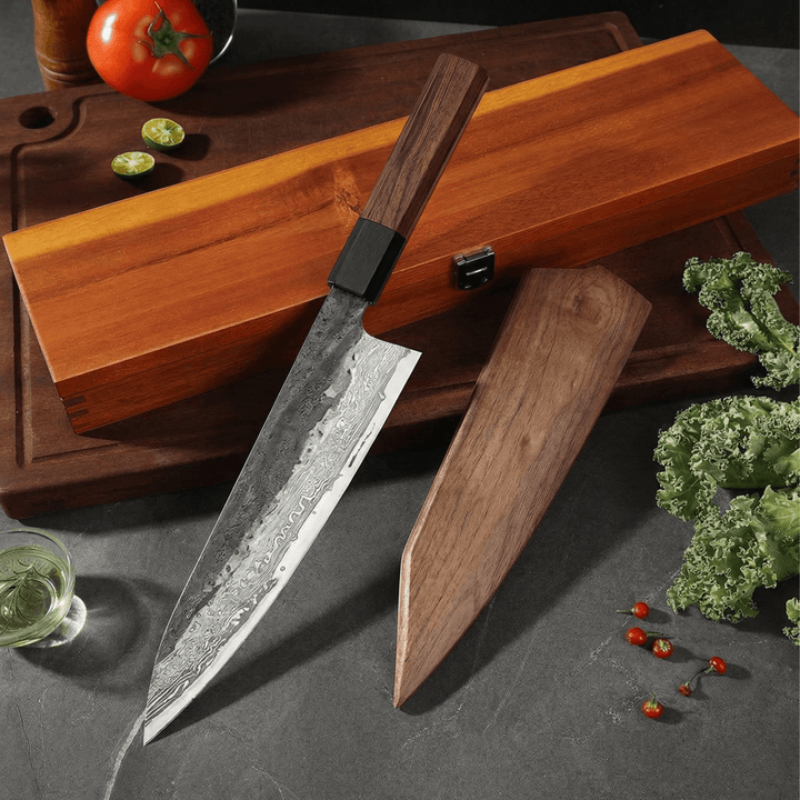 Kiritsuke-kniv, blad i rostfritt stål, handtag i järnträ, 8,5 tum