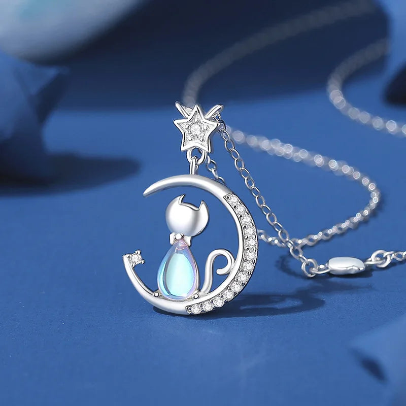 Katt Måne Halsband i sterlingsilver