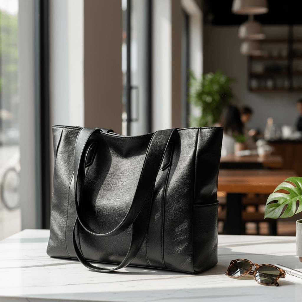 Elegant axelväska i läder med retrostil och slät yta