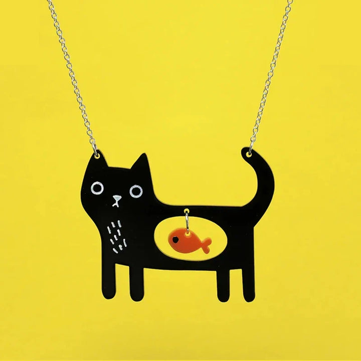 Lekfull Katt & Fisk Akryl Hänge Halsband