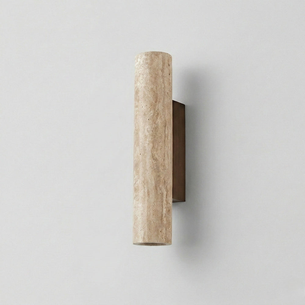 Vägglampa i travertin, vertikal cylinder – Beige natursten