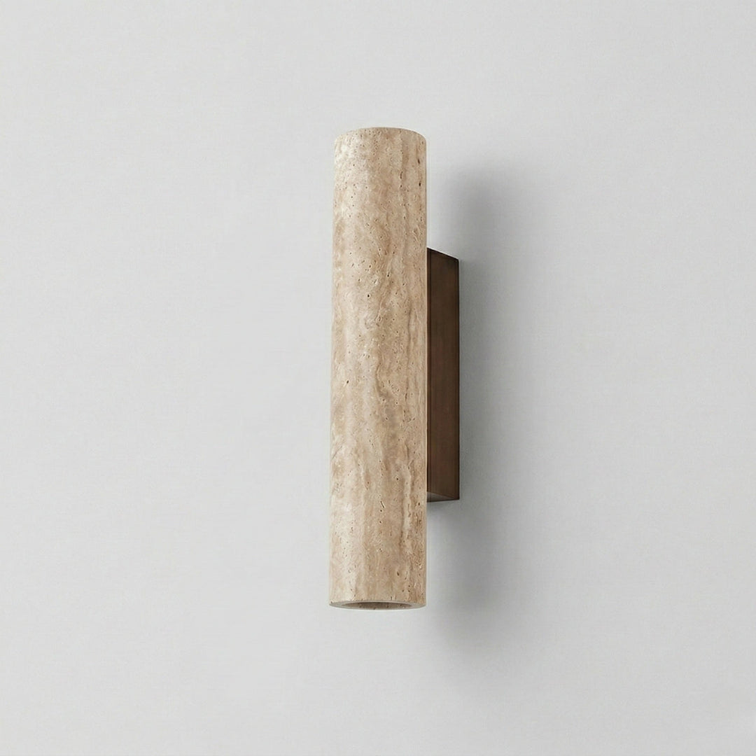 Vägglampa i travertin, vertikal cylinder – Beige natursten