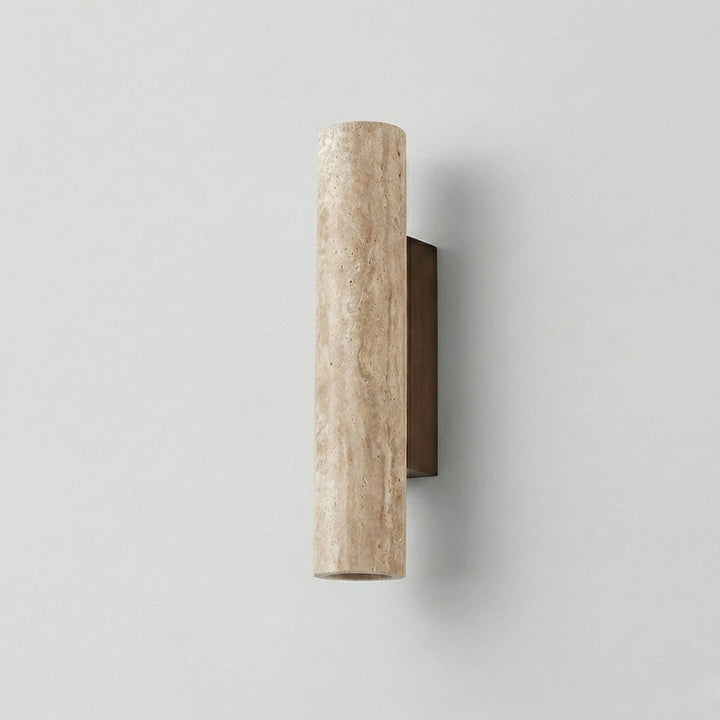 Vägglampa i travertin, vertikal cylinder – Beige natursten