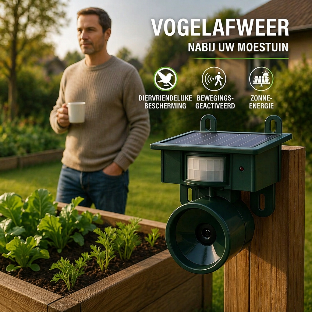 Fågelskrämma | Rörelsesensor med solenergi | Djurvänliga hökljud