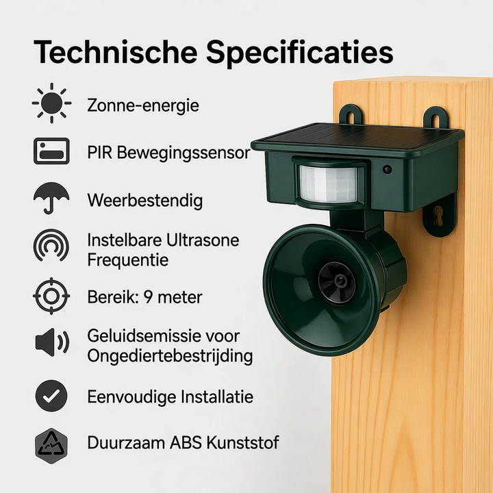 Fågelskrämma | Rörelsesensor med solenergi | Djurvänliga hökljud
