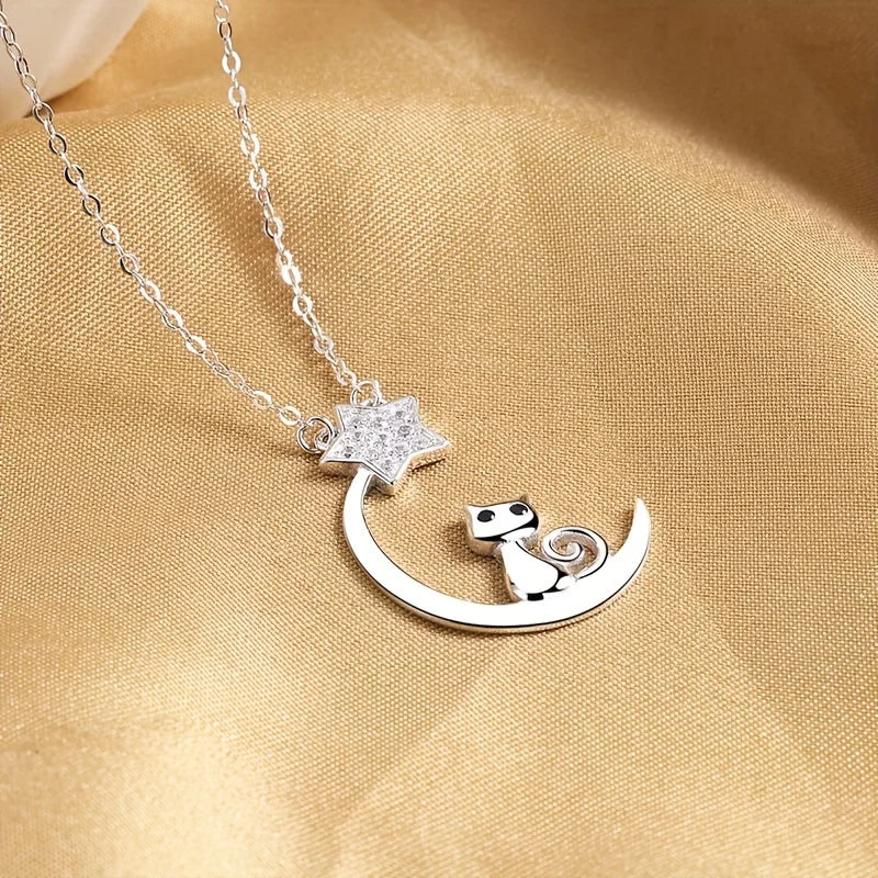 Katt Måne Stjärna Hänge i sterlingsilver