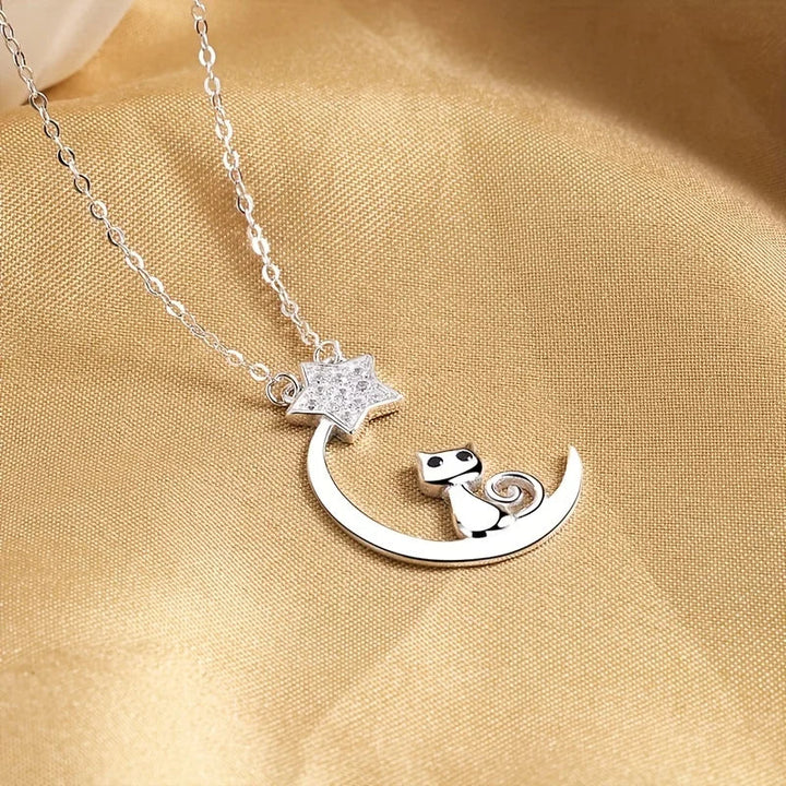 Katt Måne Stjärna Hänge i sterlingsilver