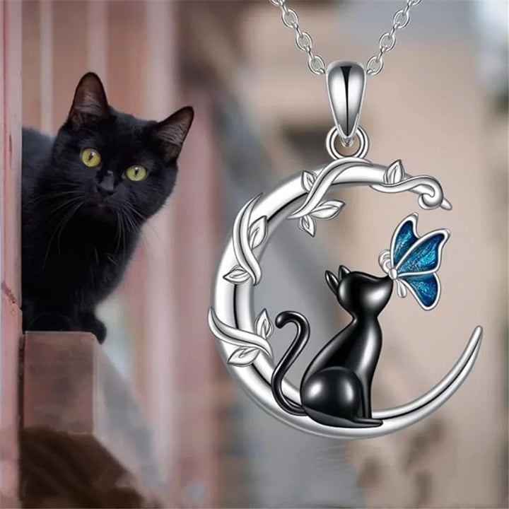 Måne Katt Fjäril Kristallhänge Halsband
