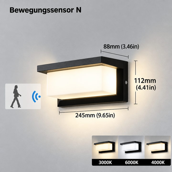 Vägglampa | Automatisk rörelsesensor | Väderbeständig för entréer & terrasser