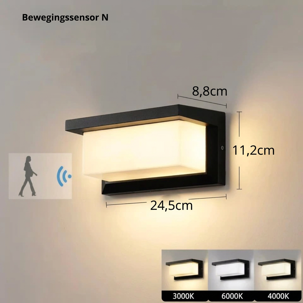 Vägglampa | Automatisk rörelsesensor | Väderbeständig för entréer och uteplatser