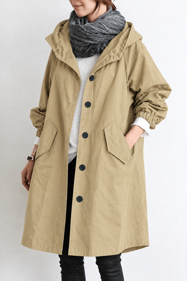 Vattentät regntrenchcoat dam med huva – Mellanjacka för vår och höst