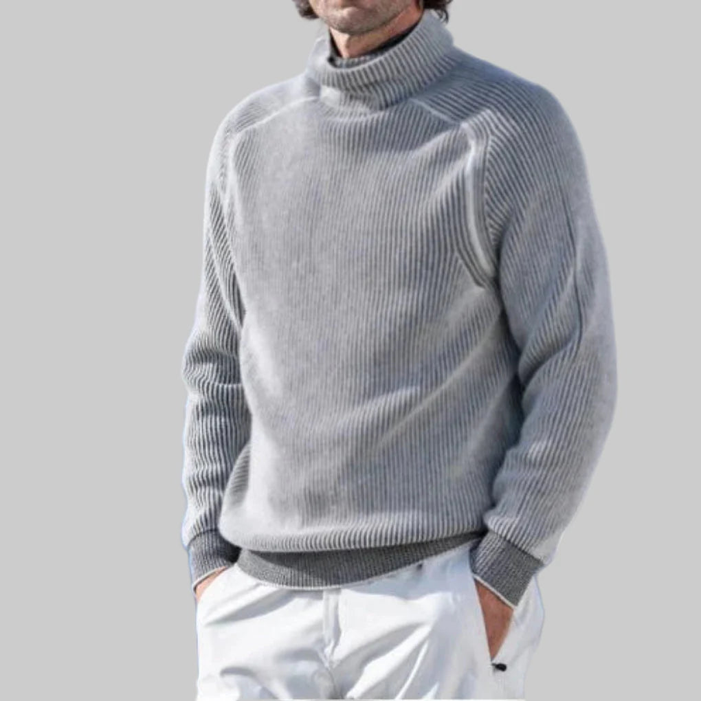Herresweater med polotrøje, elegant ensfarvet strikning