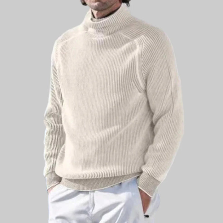 Herresweater med polotrøje, elegant ensfarvet strikning