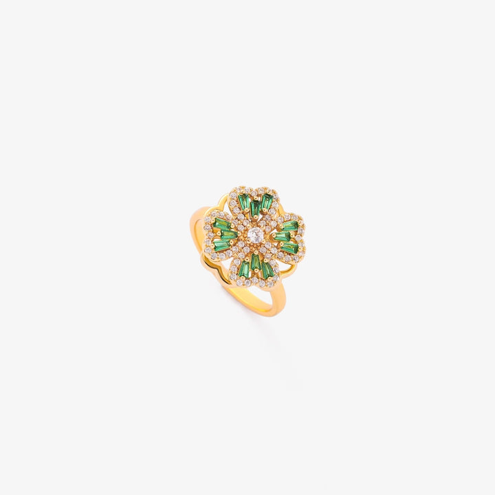 Elegant guldring med roterande klöverblad