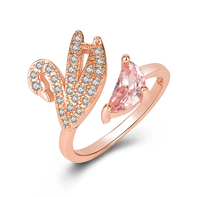 Svan Kristall Ring - Justerbar Roséguld