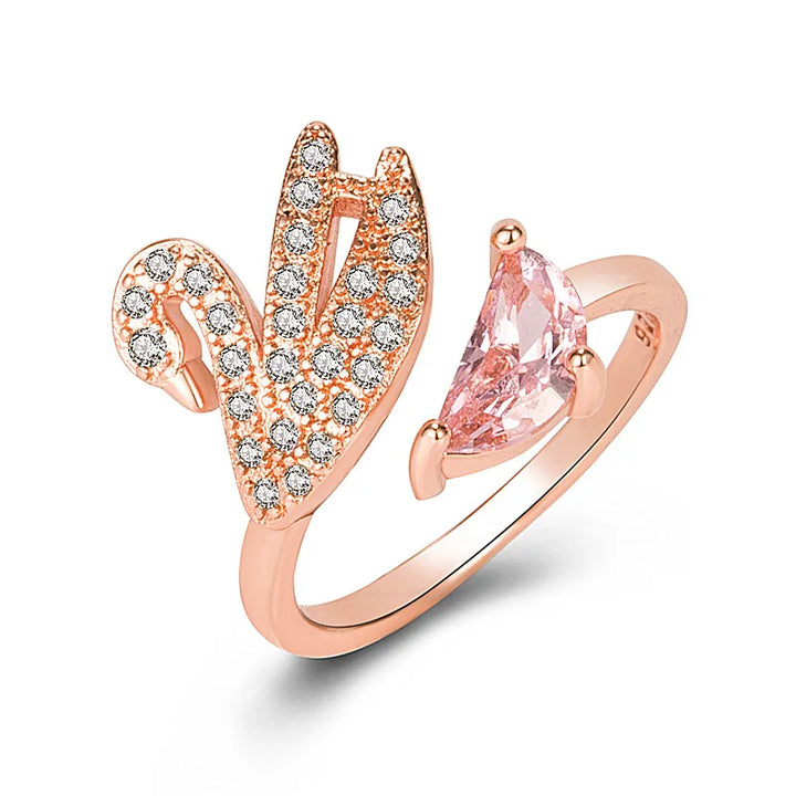 Svan Kristall Ring - Justerbar Roséguld