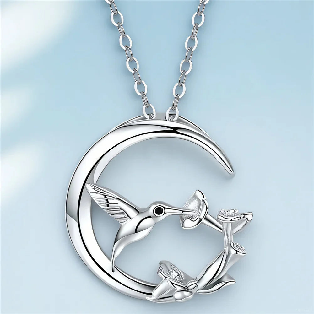 Måne Fågel Vintage Halsband med silverhänge