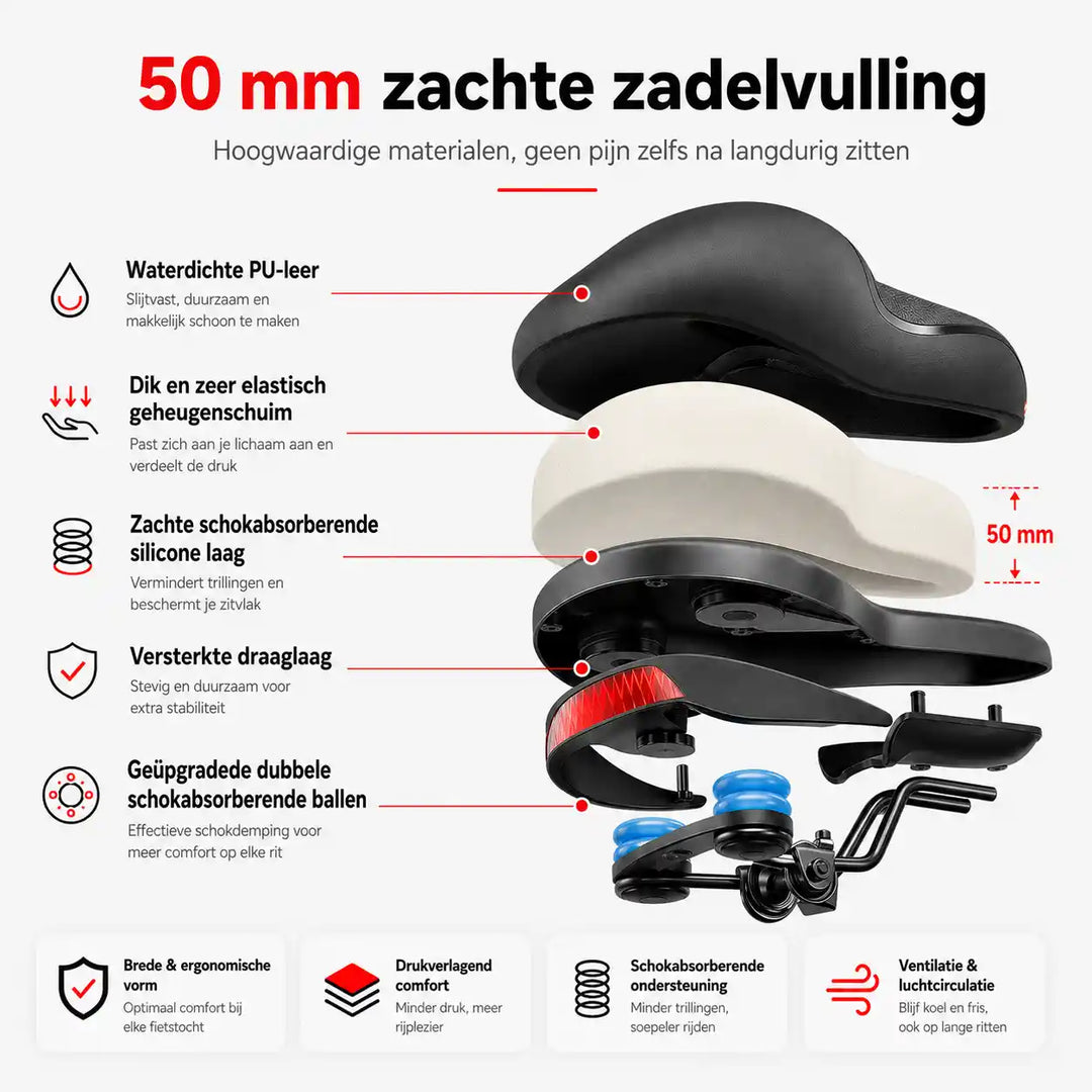 Ergonomisk komfortcykelsadel med urtag – med 2 tum tjockt skumgummi och vattentätt PU-läder