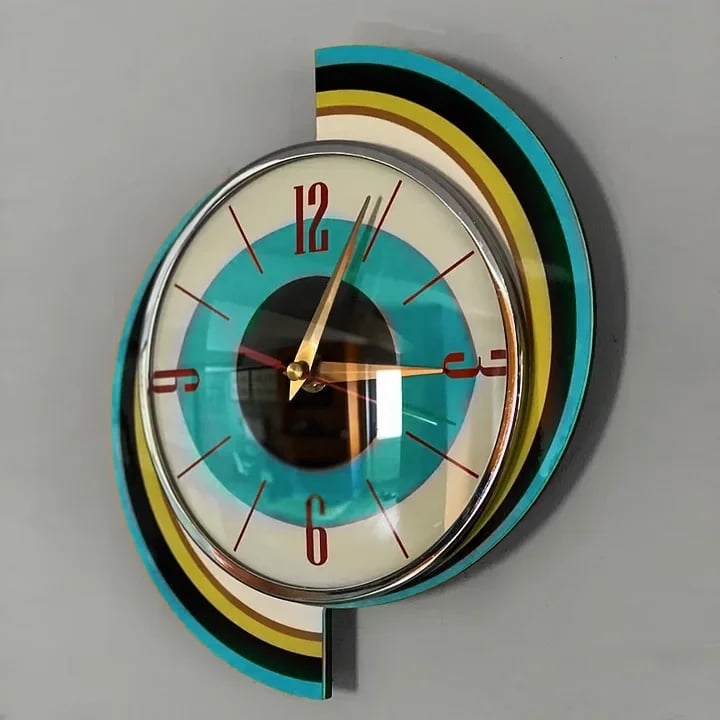Handgjord väggklocka i mid-century-stil | Retro-väggdekoration, tyst & batteridriven