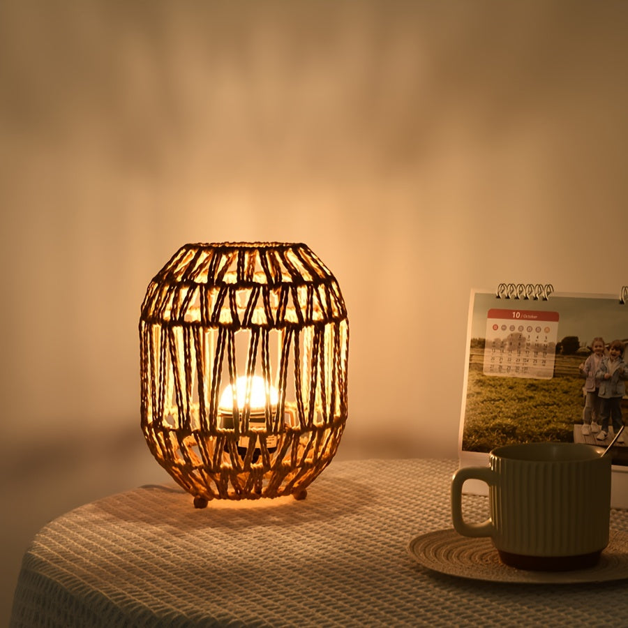 Bordslampa i boho-rotting – handgjord ljusdetalj för sovrum eller vardagsrum