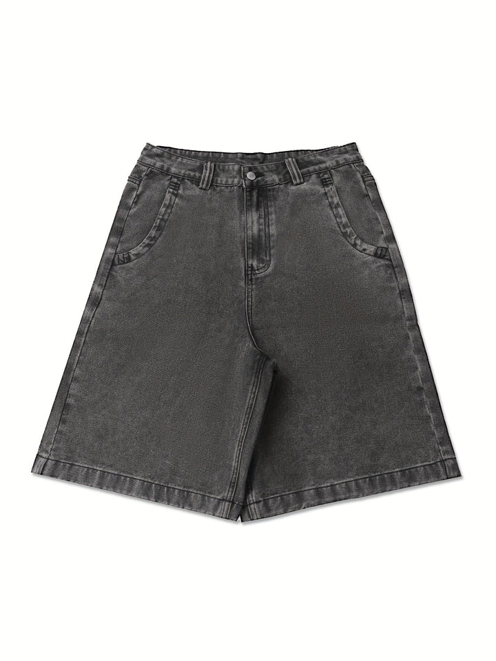 Vardagsbermudas i denim med elegant blomsterbroderi