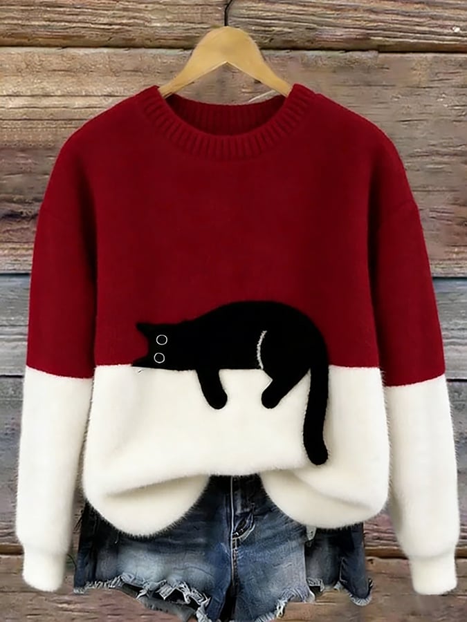 Oversize-tröja med kattmotiv