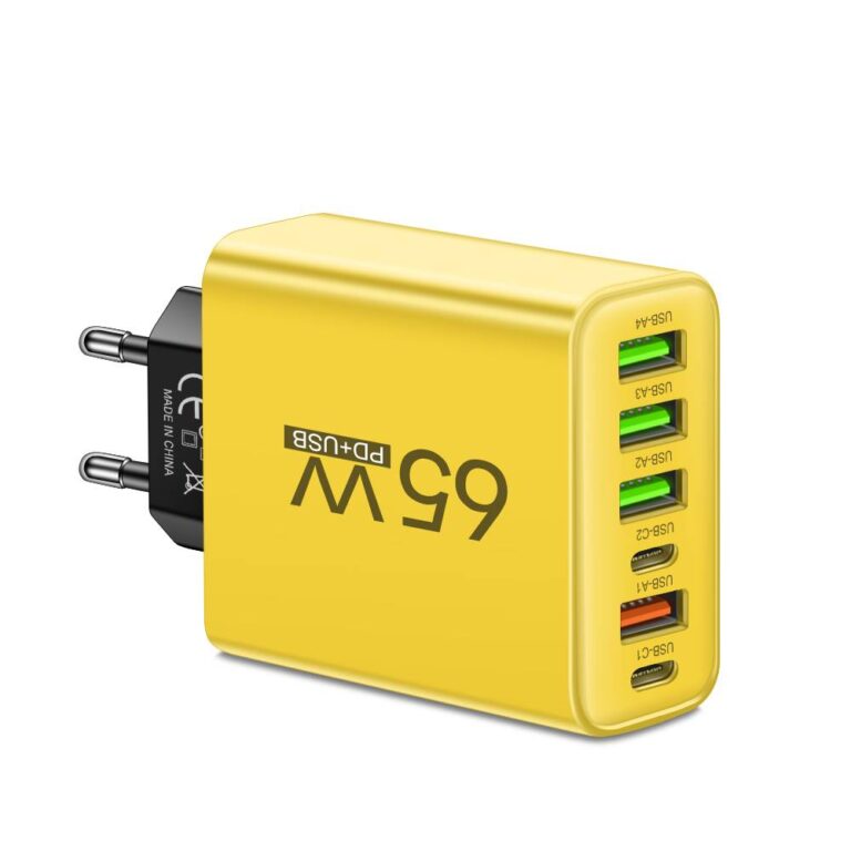 PowerMax 65W 6-i-1 snabbladdare – Laddar upp till 6 enheter samtidigt – Idealisk för hem, kontor och resor