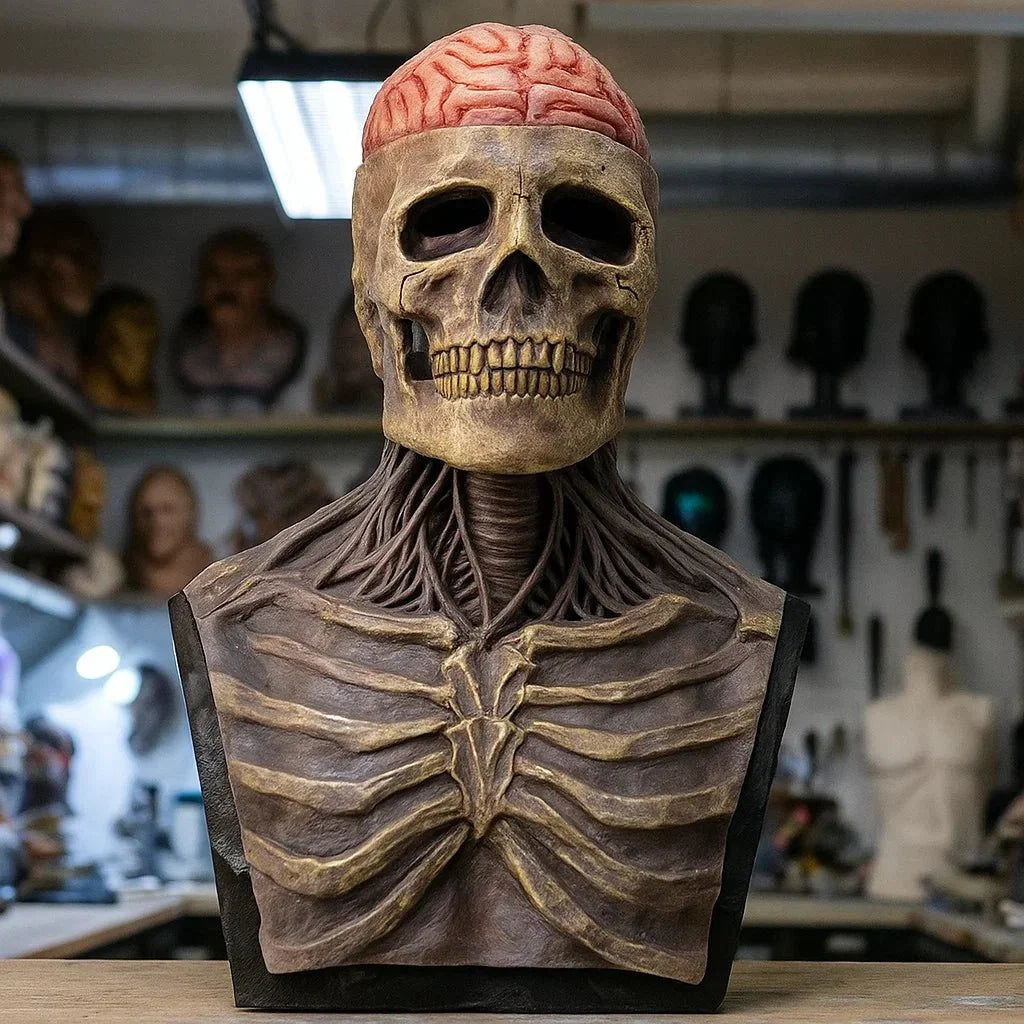 GRAVEFACE – Realistisk skelettmask med hatt för den ultimata Halloween-dräkten