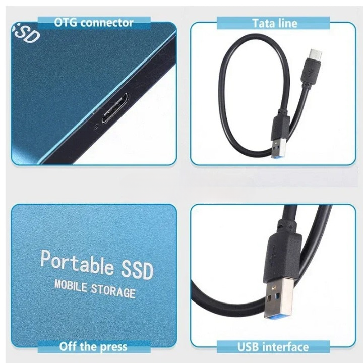 Bärbar höghastighets-SSD, USB-C 1050 MB/s (2 TB)