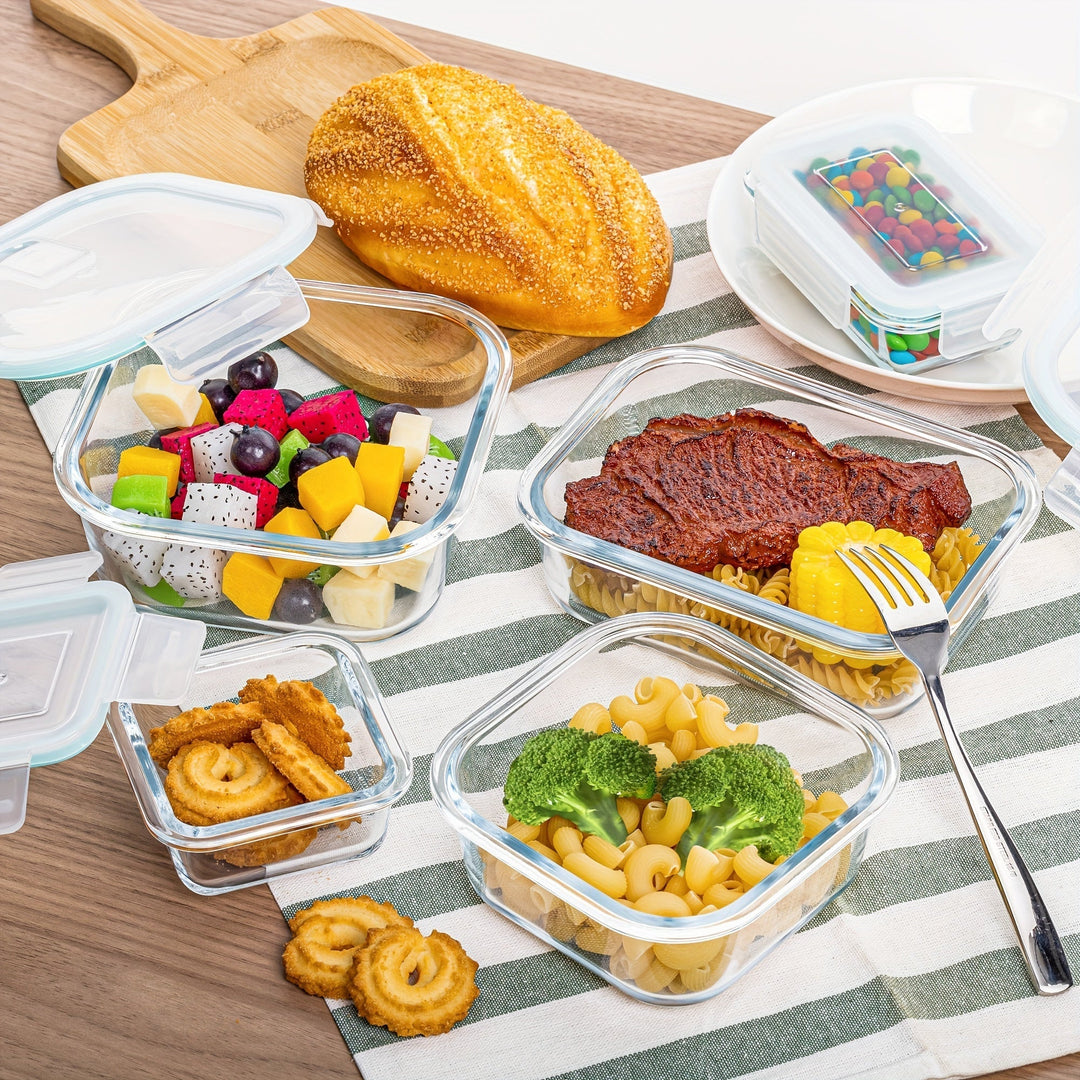 Set med 8 glasbehållare för mat – Bentolådor för matlagning, lufttäta, med läckagesäkra lock, lämpliga för mikrovågsugn, ugn, frys och diskmaskin, BPA-fria
