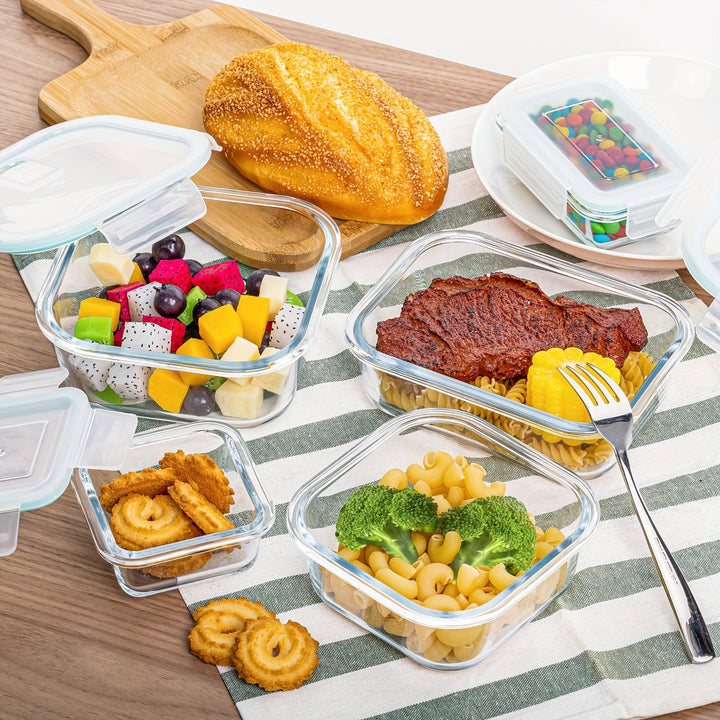 Set med 8 glasbehållare för mat – Bentolådor för matlagning, lufttäta, med läckagesäkra lock, lämpliga för mikrovågsugn, ugn, frys och diskmaskin, BPA-fria