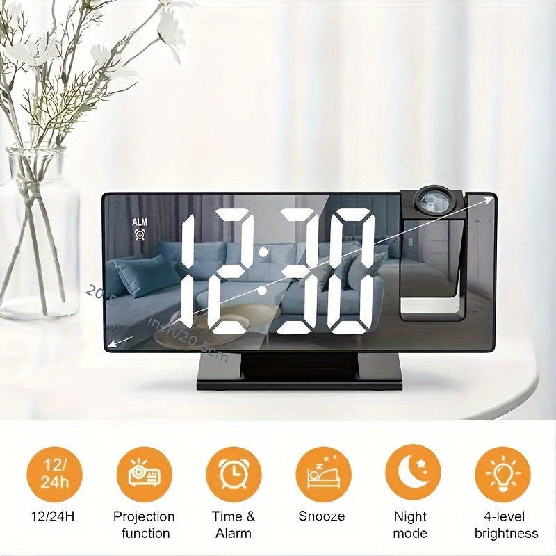 Digital projektionsväckarklocka med stor LED-display och multifunktionell alarmfunktion