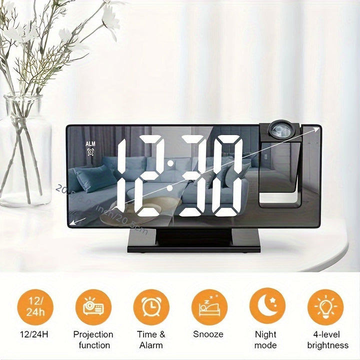 Digital projektionsväckarklocka med stor LED-display och multifunktionell alarmfunktion