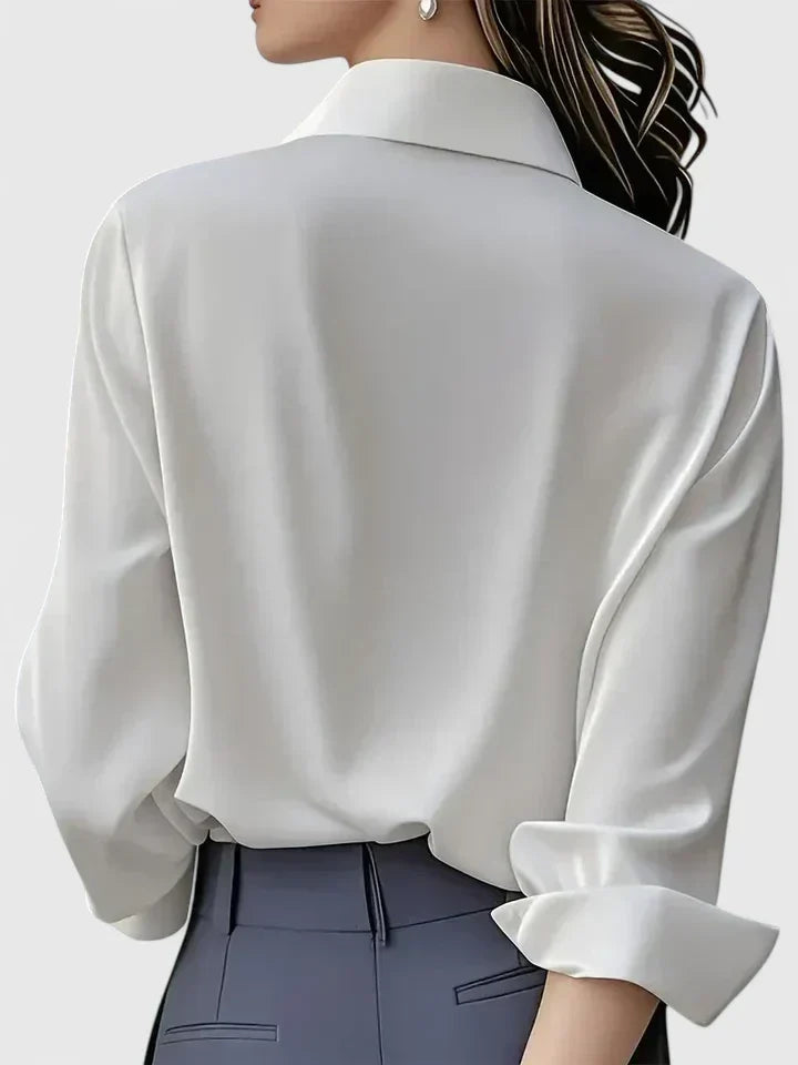 Långärmad satinblus för dam – elegant kontorsblus
