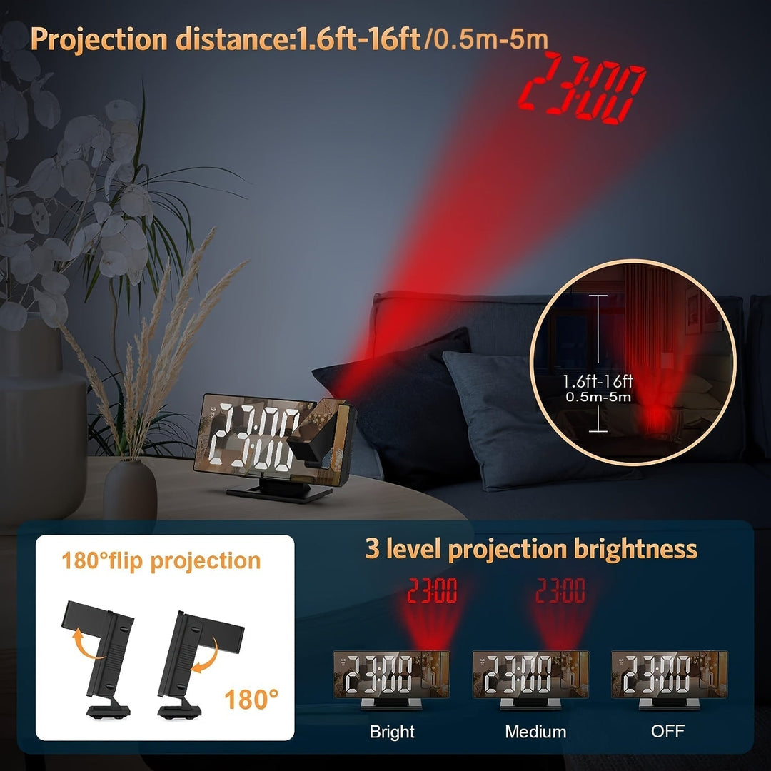 Projektorklocka med LED-projektion och justerbar 180°-projektion – Tydlig display och snoozefunktion för sovrum eller kontor