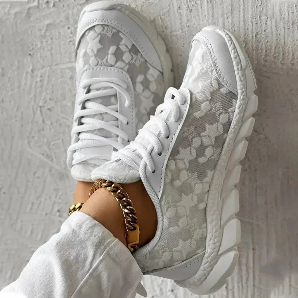 Andningsbara dam sneakers med stjärnmönster och snörning