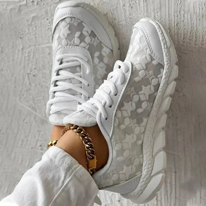 Andningsbara dam sneakers med stjärnmönster och snörning