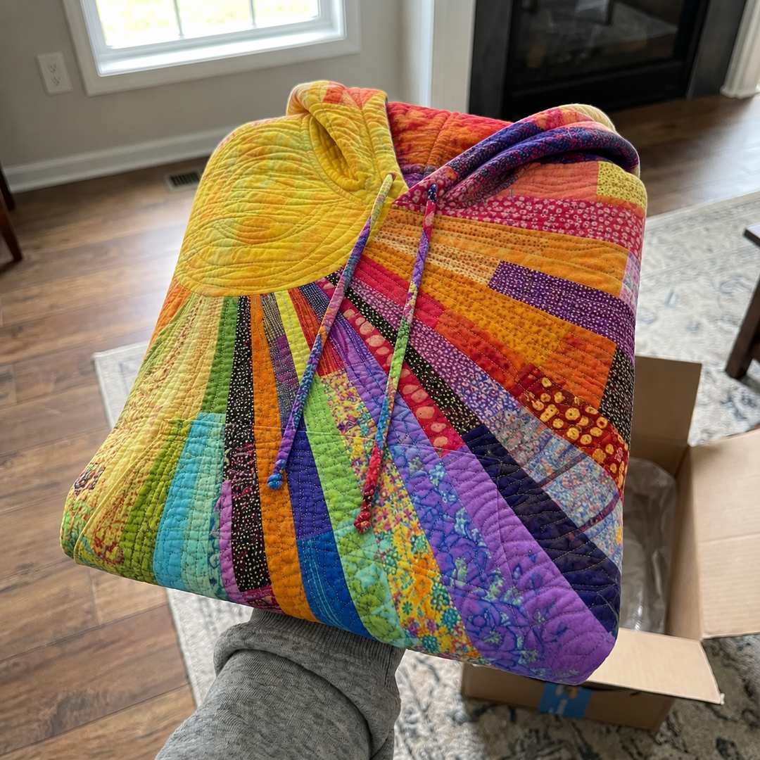 Bohemisk, flerfärgad patchwork-hoodie för dam