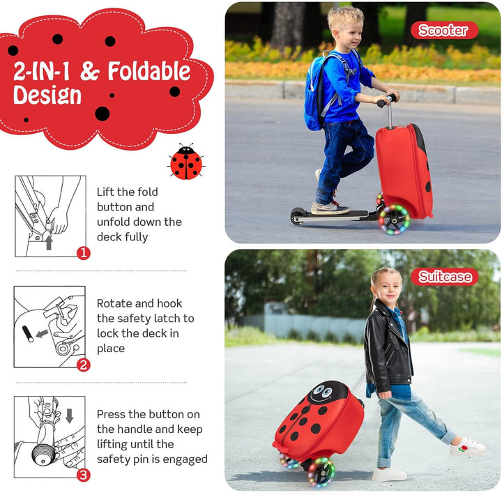2-i-1 scooterväska för barn med LED-hjul