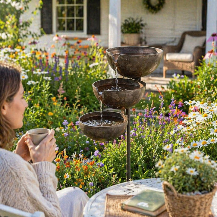 Fågelbad som samlar regnvatten - naturlig vattenkälla för fåglar och bin