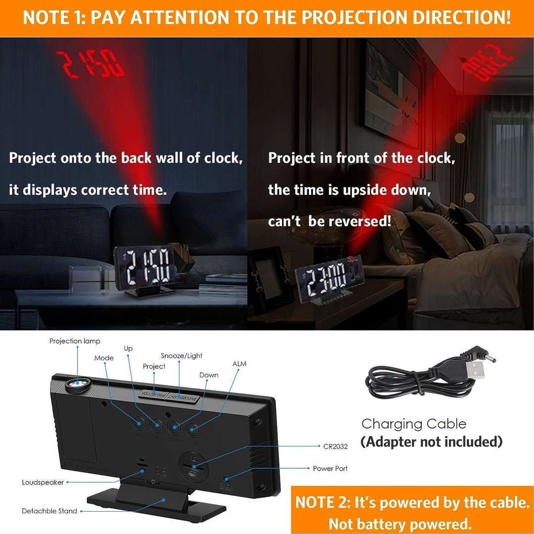 Projektorklocka med LED-projektion och justerbar 180°-projektion – Tydlig display och snoozefunktion för sovrum eller kontor