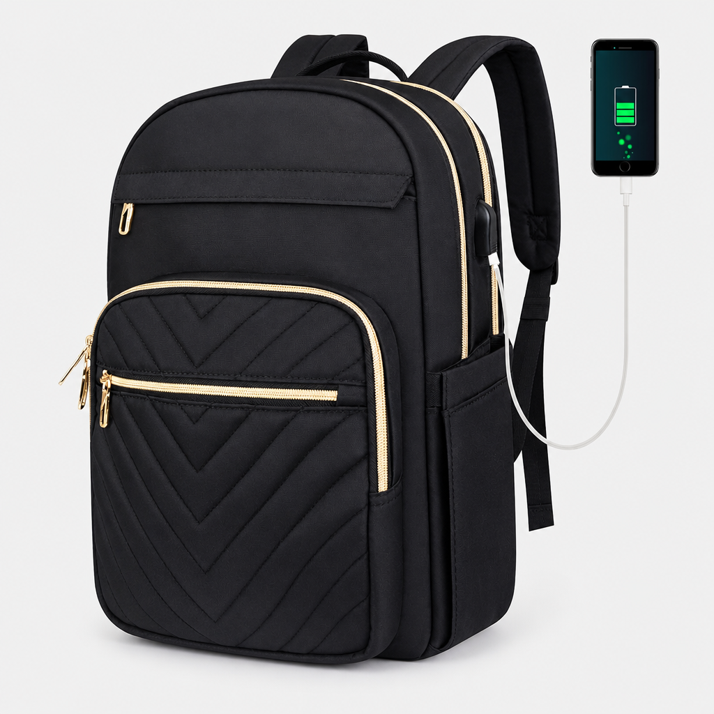 Stilren tech-ryggsäck för dam – USB & 15.6" – Carriro