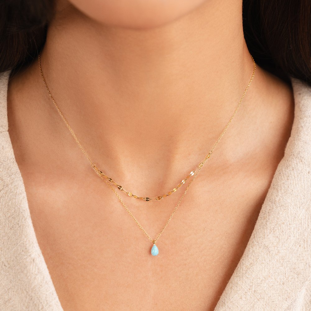 Blå opal Droppe Halsband i lager
