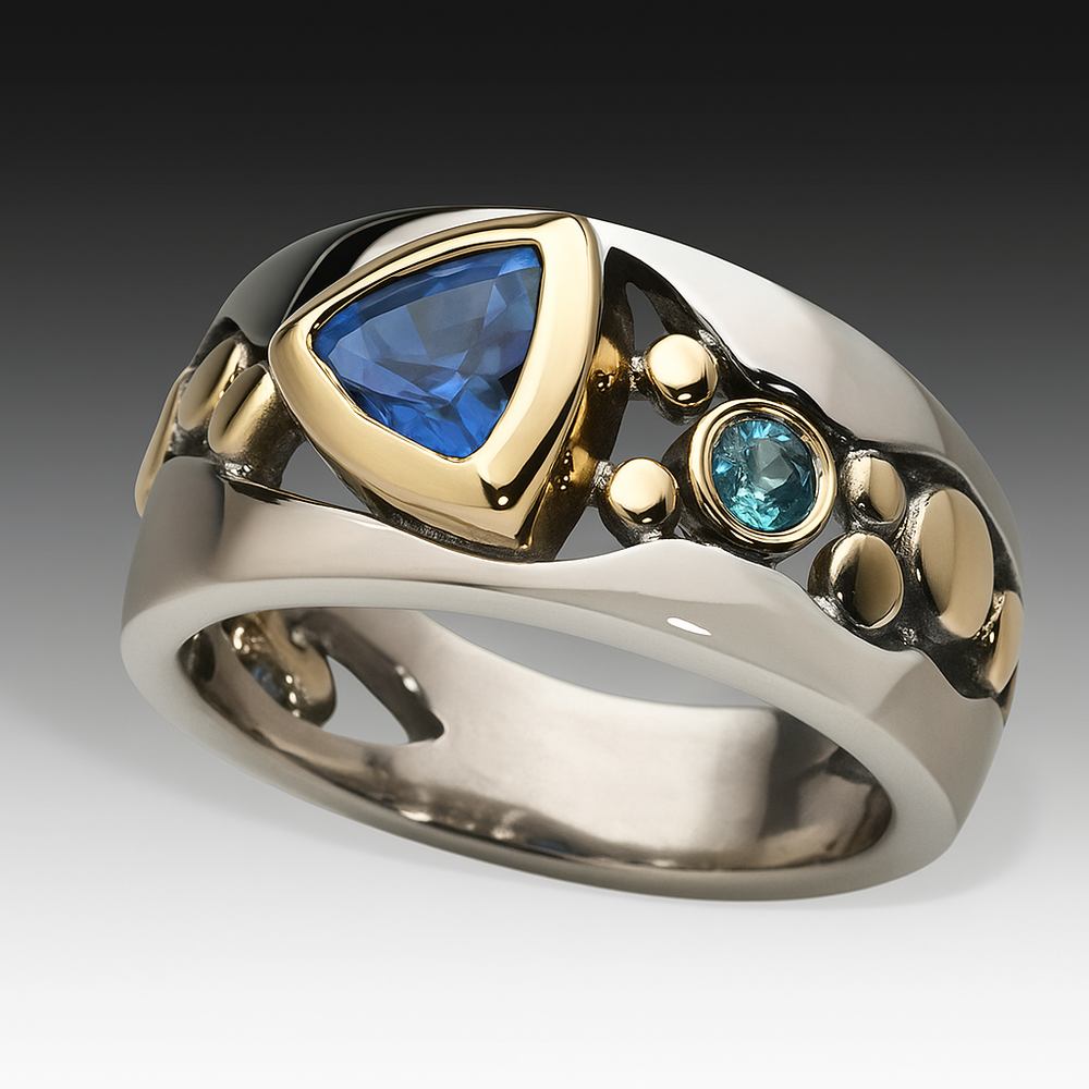 Vintage boho-ring med blå zirkonia