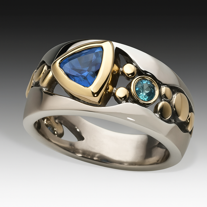 Vintage boho-ring med blå zirkonia
