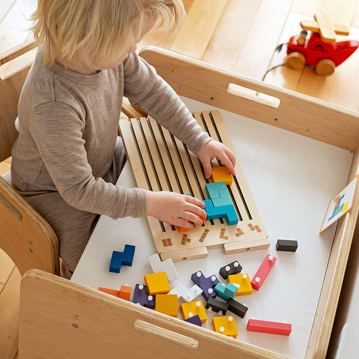 Montessori-tetrispussel i trä för stapling – lärorik leksak
